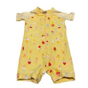 Hanna Andersson Baby Yellow Ice Cream Print Swimsuit Short Sleeve Zipper Front S